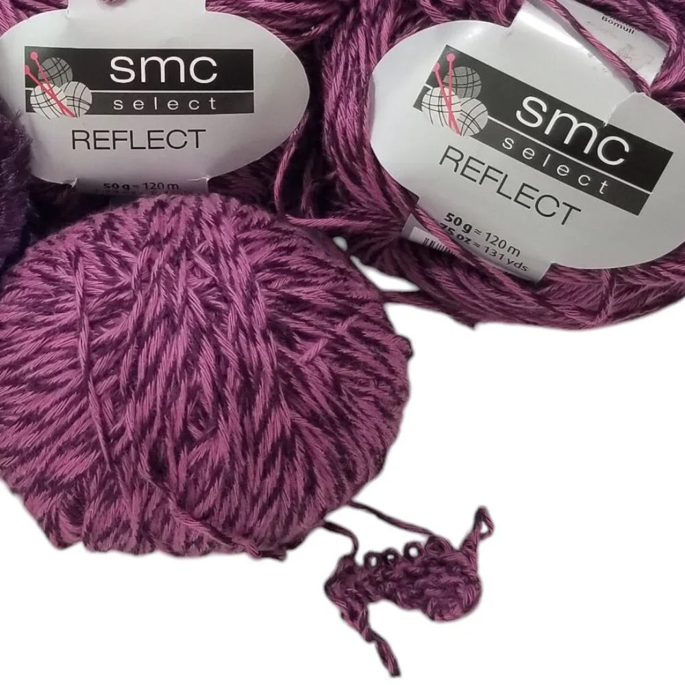 SMC Rayon Cotton Yarn & Eyelash Yarn 4 Skeins Berry Variegated Purples